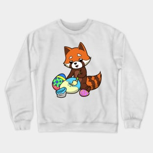 Cute red panda painting easter eggs on easter Crewneck Sweatshirt